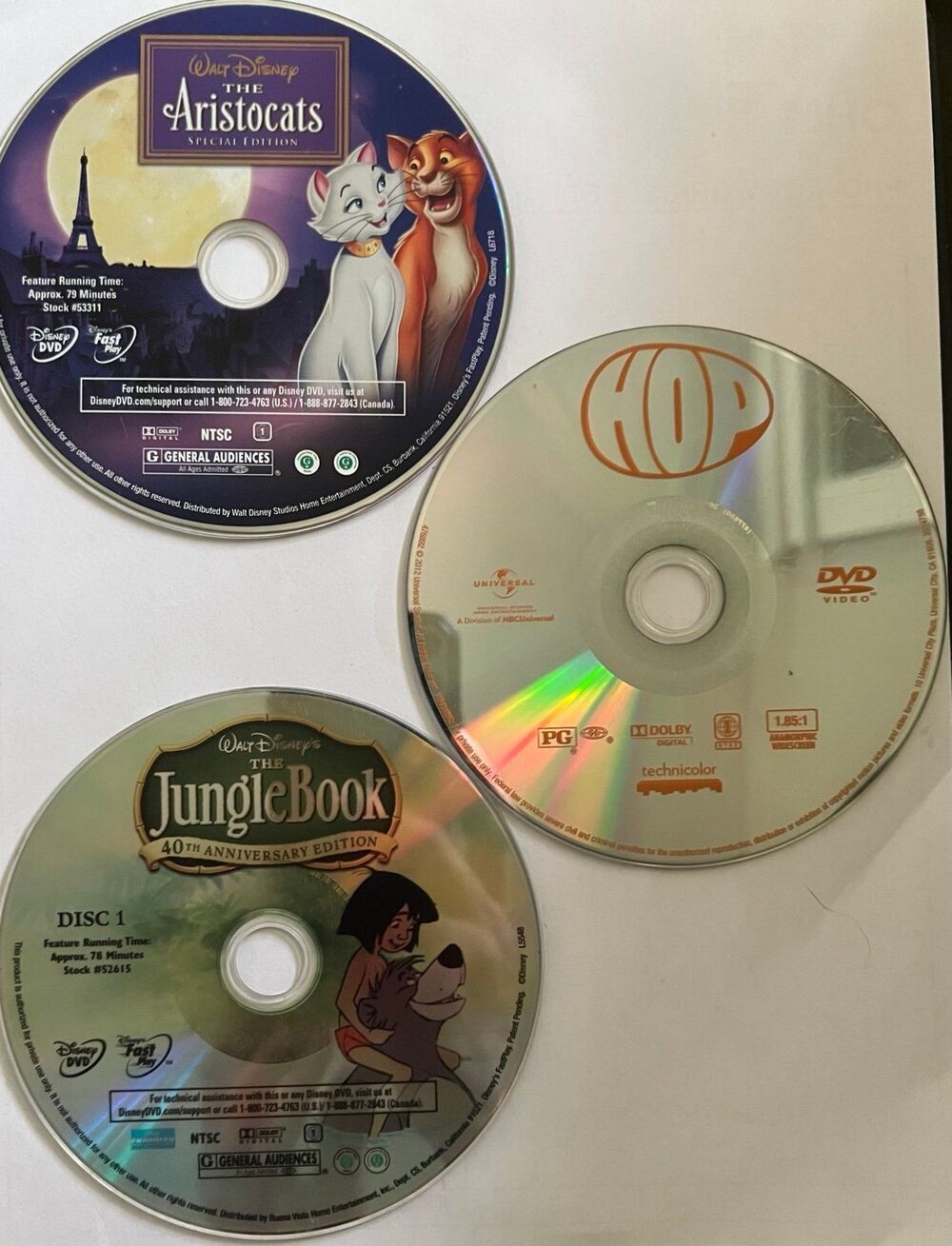 3 Walt Disney Movies: HOP, The Aristocats & Jungle Book Movie Bundle Lot - Picture 2 of 2